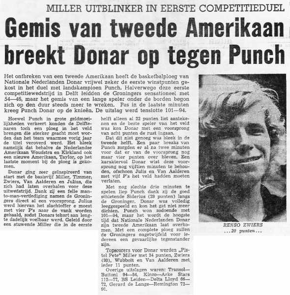 Gemis van tweede Amerikaan breekt Donar op tegen Punch