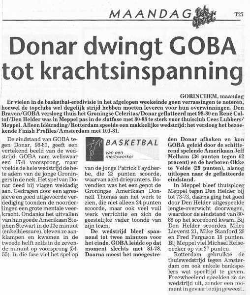 Donar dwingt GOBA tot krachtinspanning
