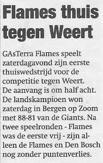 Flames thuis tegen Weert