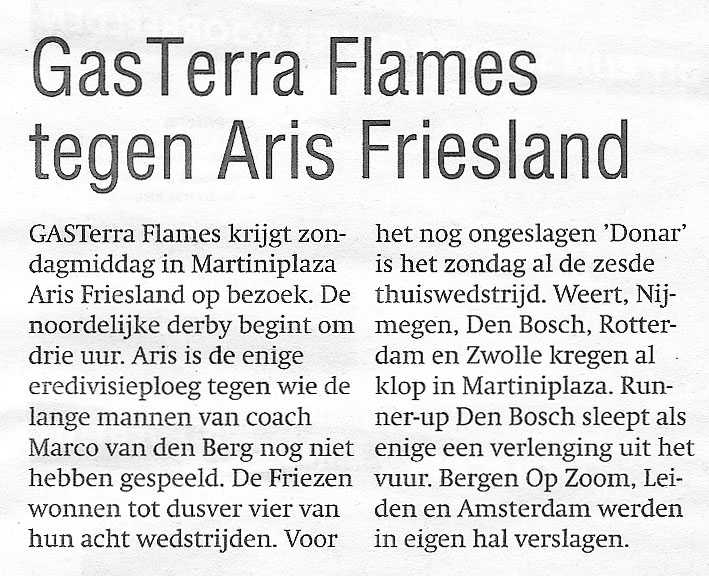 GasTerra Flames tegen Aris Friesland