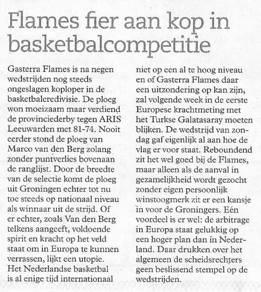 Flames fier aan kop in basketbalcompetitie