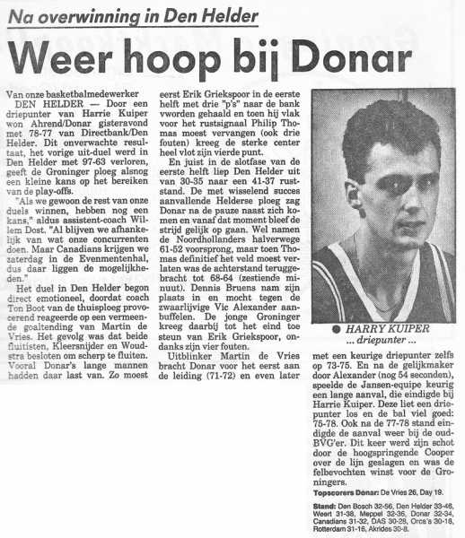 Weer hoop bij Donar