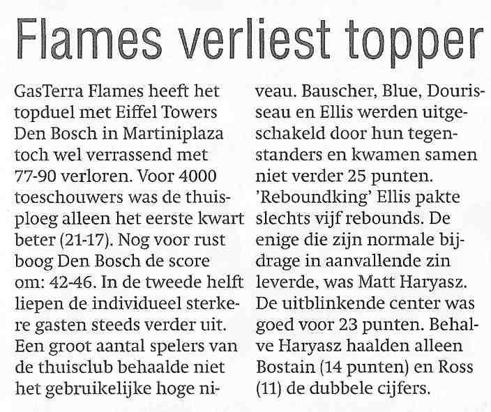 Flames verliest topper