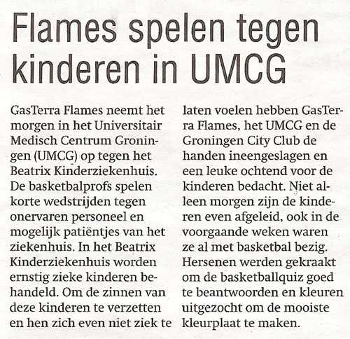 Flames spelen tegen kinderen in UMCG