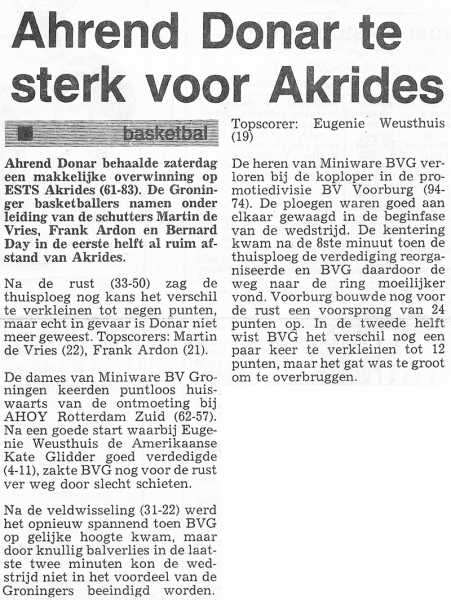 Ahrend Donar te sterk voor Akrides