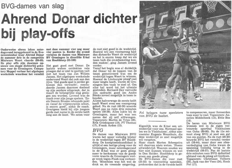 Ahrend Donar dichter bij play-offs