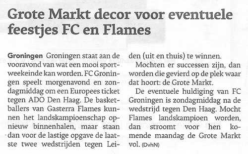 Grote Markt decor voor eventuele feestjes FC en Flames