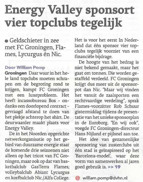 Energy Valley sponsort vier topclubs tegelijk