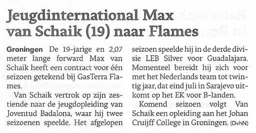 Jeugdinternational Max van Schaik (19) naar Flames