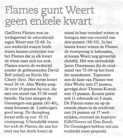 Flames gunt Weert geen enkele kwart