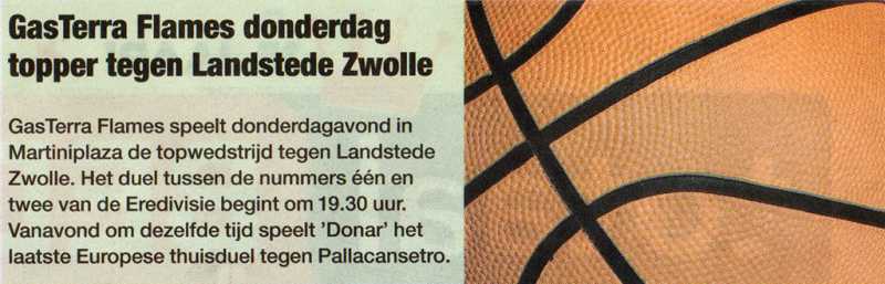 GasTerra Flames donderdag topper tegen Landstede Zwolle