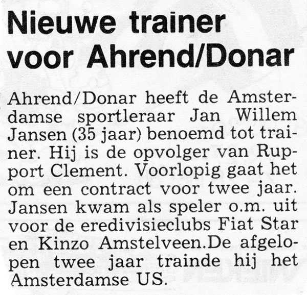 Nieuwe trainer voor Ahrend/Donar