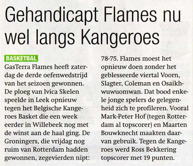 Gehandicapt GasTerra Flames nu wel langs Kangeroes