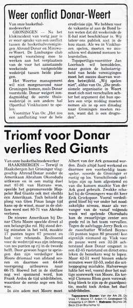 Weer conflict Donar-Weert / Triomf voor Donar verlies Red Giants