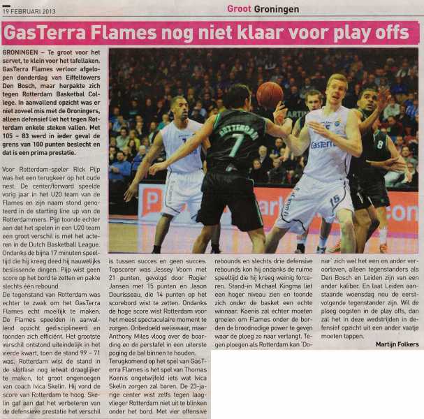 GasTerra Flames nog niet klaar voor play offs