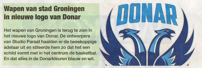 Wapen van stad Groningen in nieuwe logo van Donar