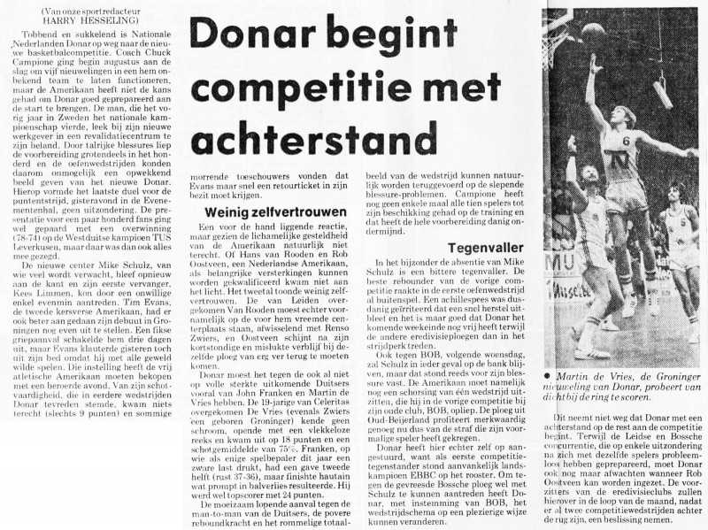 Donar begint competitie met achterstand