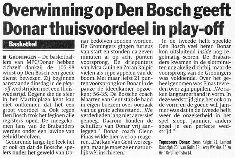 Overwinning op Den Bosch geeft Donar thuisvoordeel in play-off