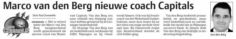 Marco van den Berg nieuwe coach Capitals